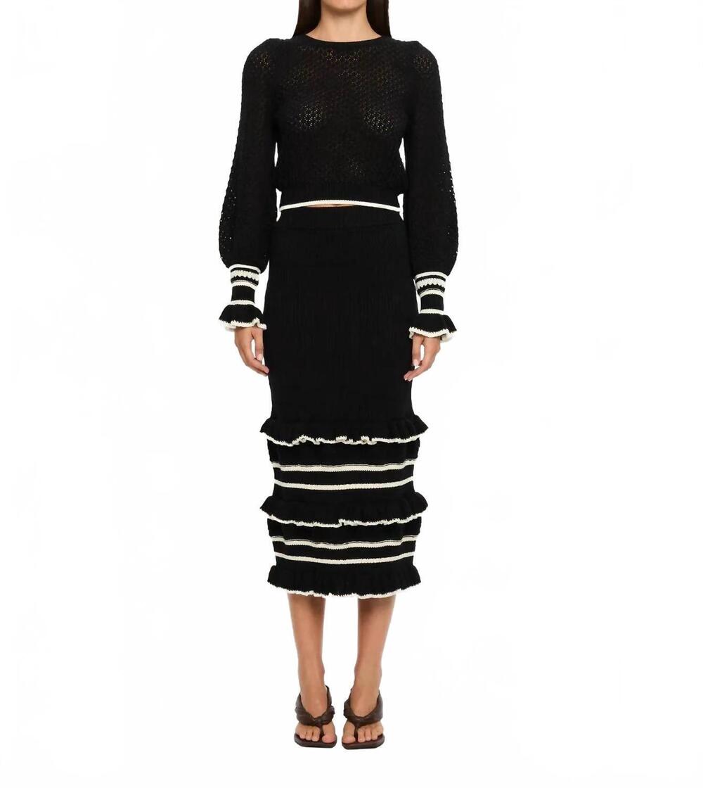 NEW KIVARI rafaela knit midi skirt in black/cream
